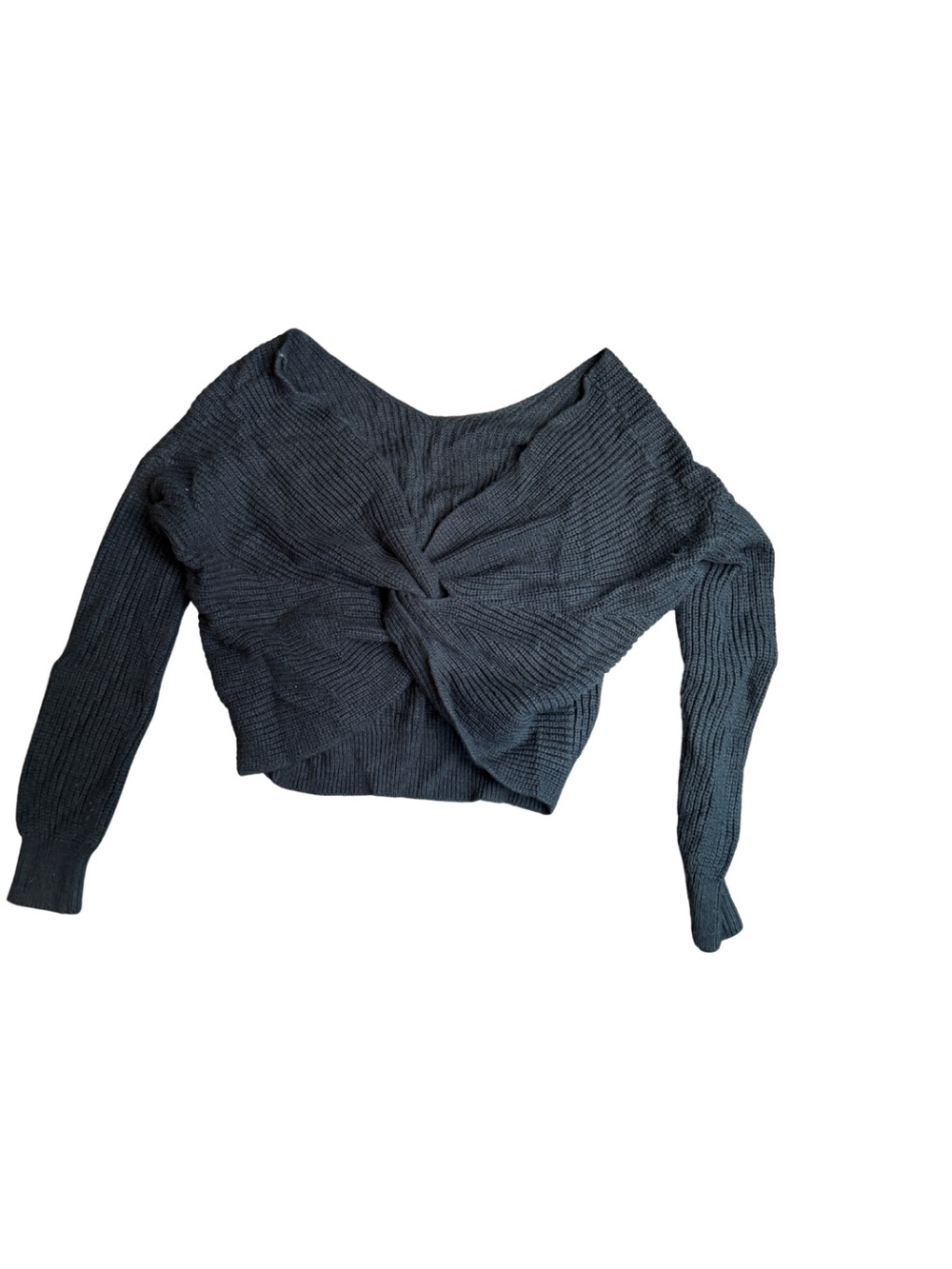 Off-the-Shoulder Twist Front Sweater - Charcoal